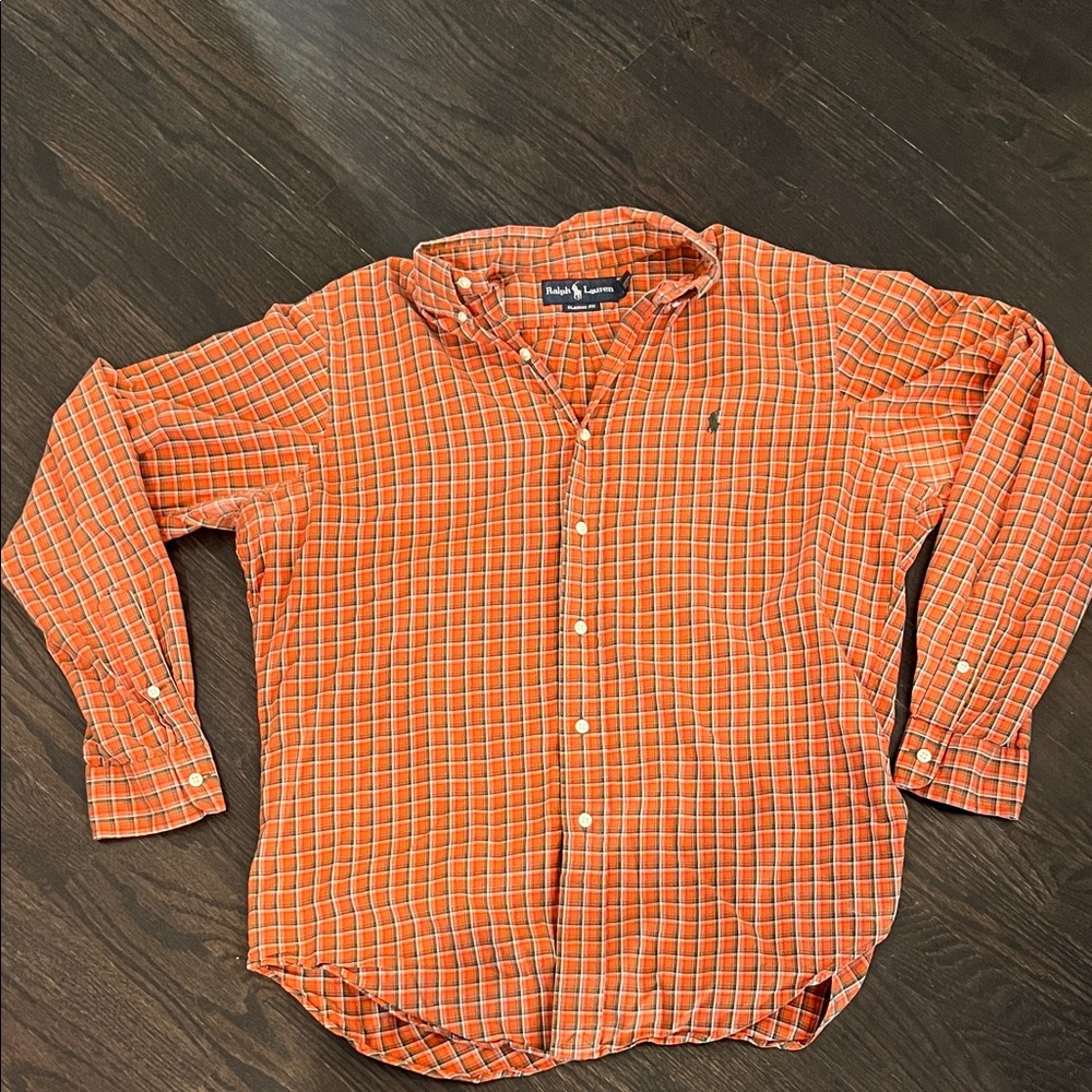 Ralph Lauren Men's Vibrant Orange Plaid Shirt
